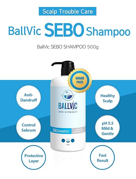 BallVic Sebo Shampoo – 17.6 oz | Korean Balancing Shampoo with Zinc & Herbal Complex